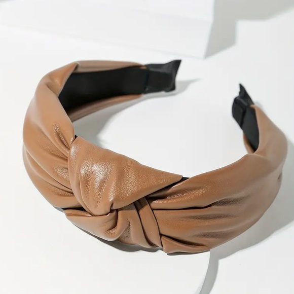 Brown Knotted Headband Faux Leather NWT - Picture 3 of 3